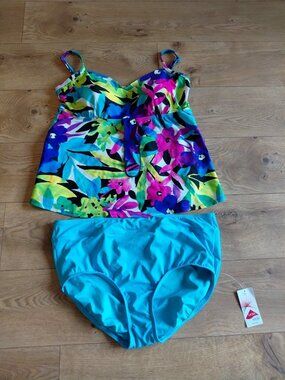 Swimsuits For All Women's Plus Sz 18W Hawaiian Tankini Top Lands End Bottom NWT